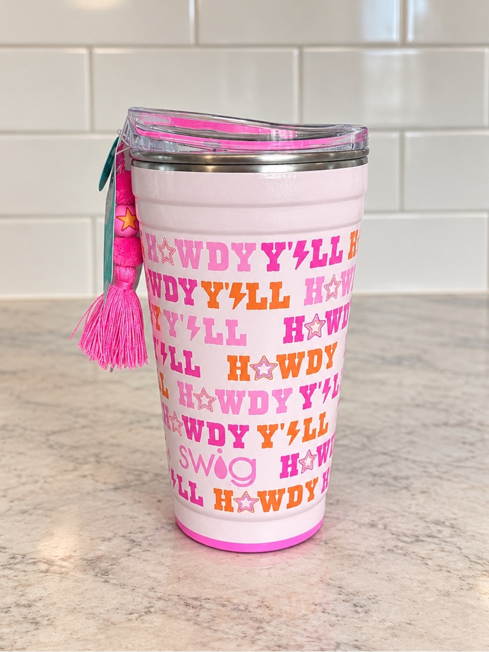 Swig Life Insulated Stainless Steel Party Cup 24oz Pink Howdy Y'all